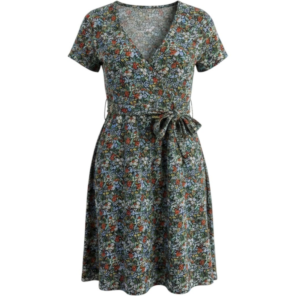 Dark Botanical Surplice Tie Waist Mini Sundress Whimsigoth Pockets S Wrap Dress
